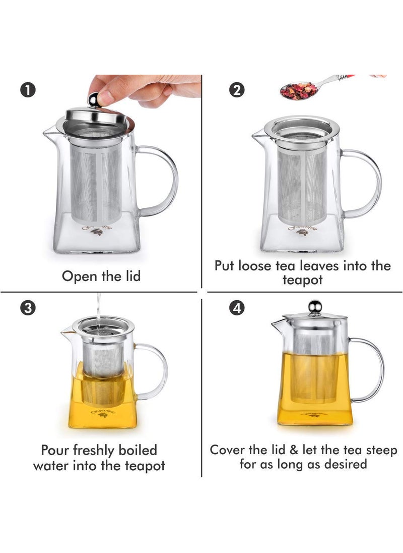 Octavius Pyramid Shape Borosilicate Glass Tea Pot with Infuser 500 Ml Removable Infuser Lid Heat Resistant Green Tea Maker Loose Leaf Tea Maker Ideal for 3 Cups