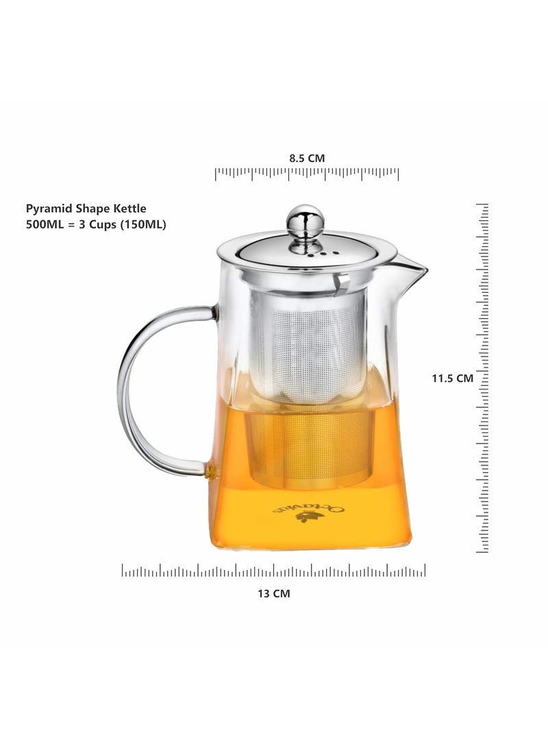 Octavius Pyramid Shape Borosilicate Glass Tea Pot with Infuser 500 Ml Removable Infuser Lid Heat Resistant Green Tea Maker Loose Leaf Tea Maker Ideal for 3 Cups