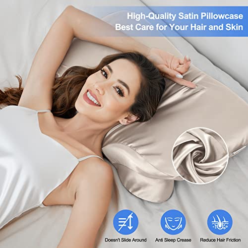 Zelimun Satin Pillowcase for Zelimun Cervical Pillow, Ergonomic Case, Smooth & Soft Sleeping Pillowcase, Champagne Pillow Cover with Zipper - Image 2