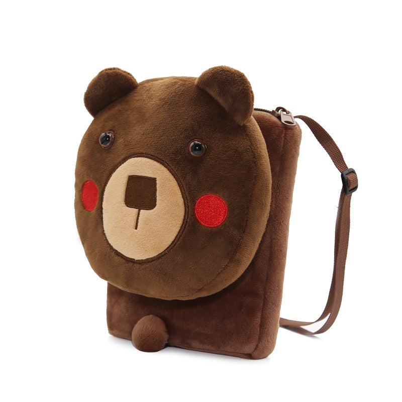 Plush Kids Crossbody Bag, Brown Bear Animal Design, Soft Lightweight Shoulder Bag for Daily Outings - Image 3