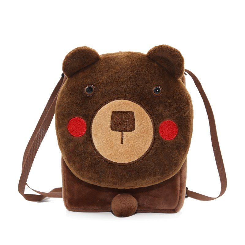 Plush Kids Crossbody Bag, Brown Bear Animal Design, Soft Lightweight Shoulder Bag for Daily Outings - Image 2