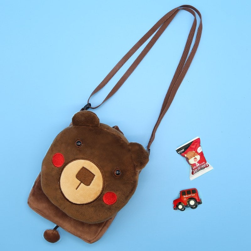 Plush Kids Crossbody Bag, Brown Bear Animal Design, Soft Lightweight Shoulder Bag for Daily Outings - Image 1