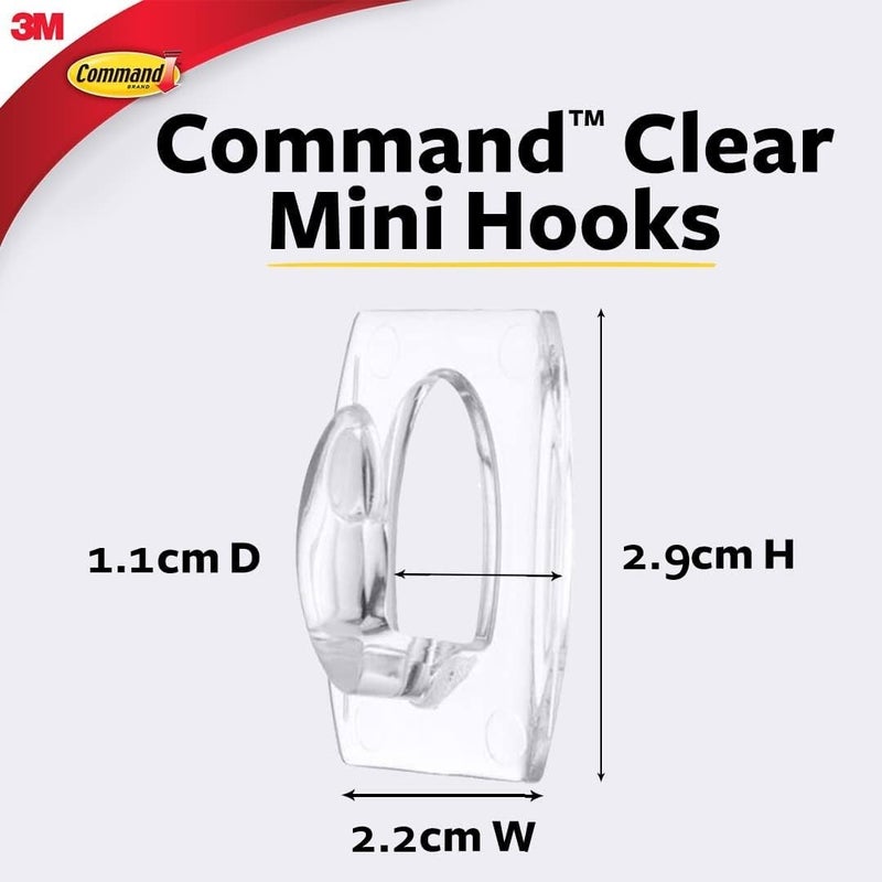 Command Mini Hooks, 30 Hooks, Transparent and 32 Small Adhesive Strips - Image 2