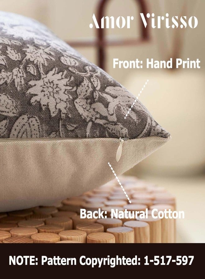 Amor Virisso Throw Pillow Covers 20x20 Floral Block Print Farmhouse Neutral Decorative Accent Throw Pillows 1PC, Light Taupe - Image 2