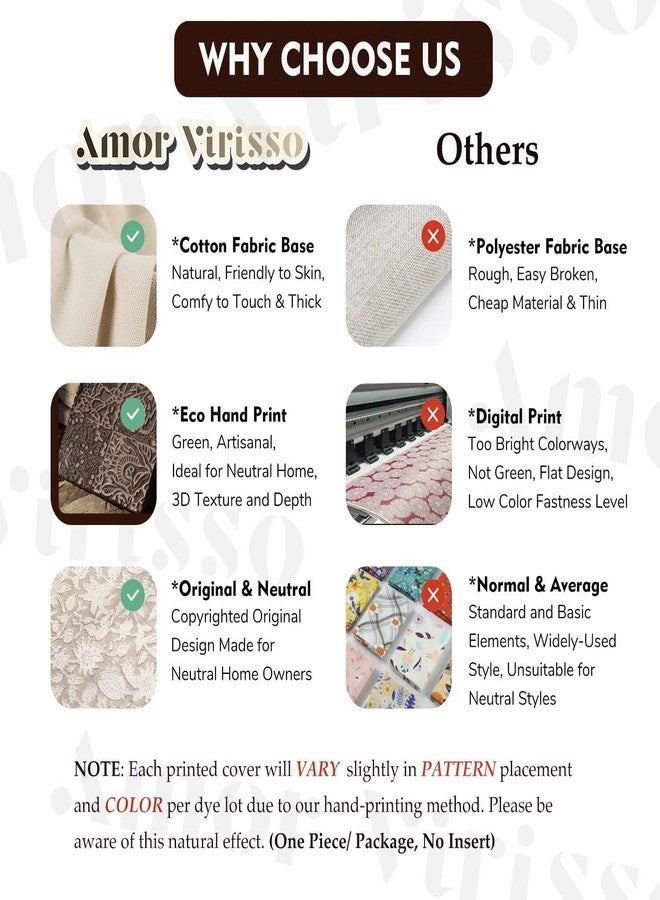 Amor Virisso Throw Pillow Covers 20x20 Floral Block Print Farmhouse Neutral Decorative Accent Throw Pillows 1PC, Light Taupe - Image 3