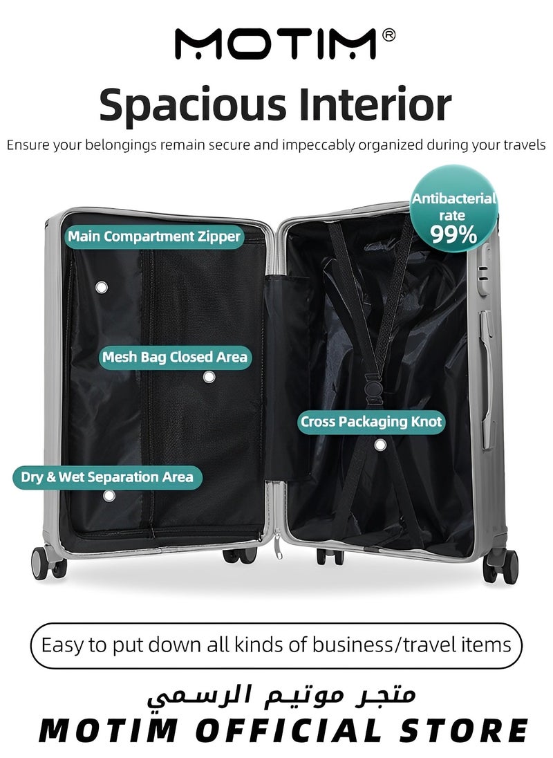Motim 3pcs 14+20+24inch Luggage Set Carry On Luggage Suitcase Travel Bag Trolley With Cup Holder & USA Charging Port & Hooks & Hard Shell & Silent Spinner Wheels & TSA Lock for Business Travel  - Image 3