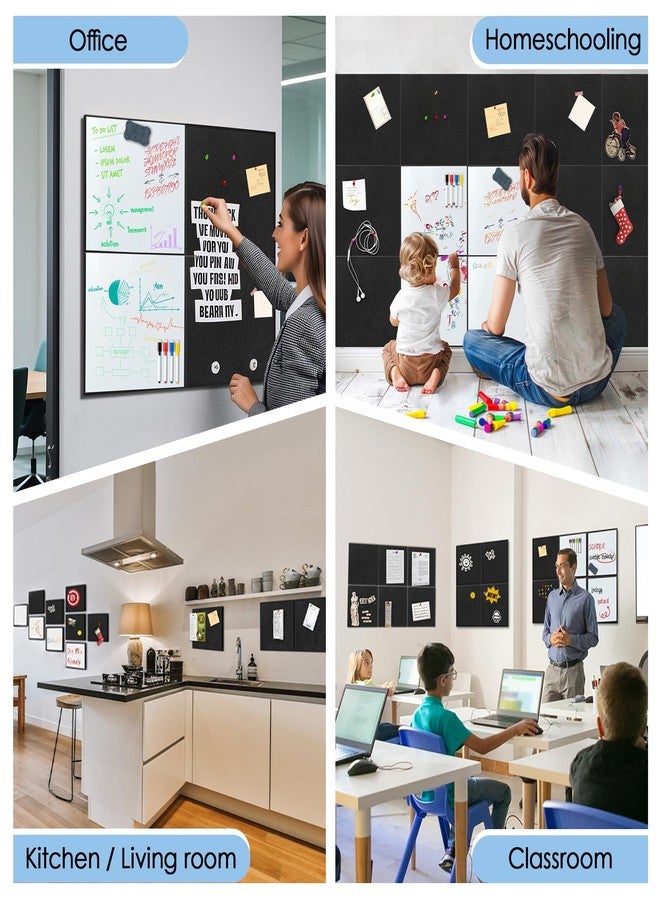 BXI Felt Bulletin Board with Pins & Magnetic Dry Erase Whiteboard Combo, 8 Pcs 12 X 12 X 3/8 Inch Self-Adhesive Vision Display Tiles, Note Memo Panels for Home School Education Office Wall Decor - Image 5
