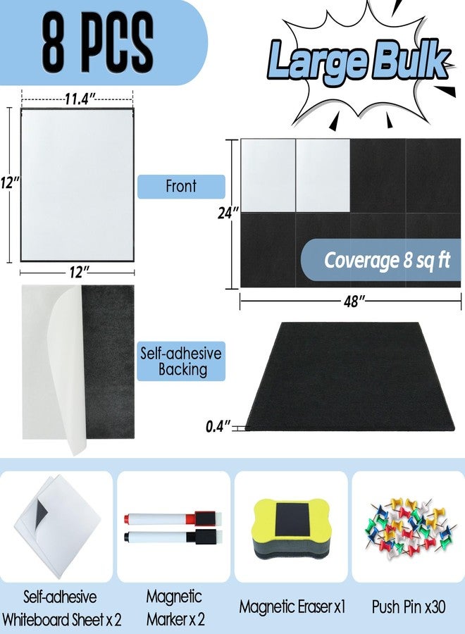 BXI Felt Bulletin Board with Pins & Magnetic Dry Erase Whiteboard Combo, 8 Pcs 12 X 12 X 3/8 Inch Self-Adhesive Vision Display Tiles, Note Memo Panels for Home School Education Office Wall Decor - Image 2