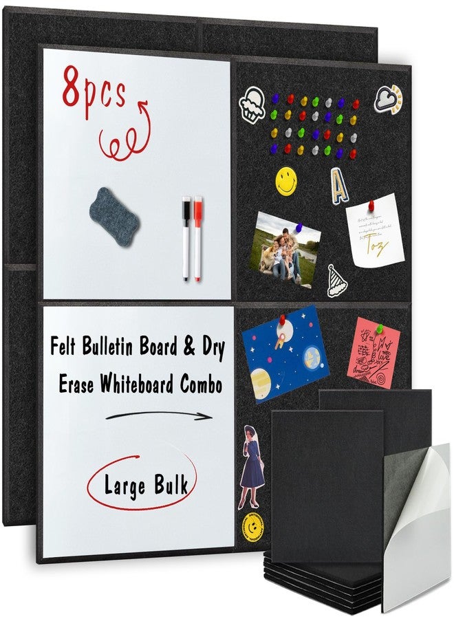 BXI Felt Bulletin Board with Pins & Magnetic Dry Erase Whiteboard Combo, 8 Pcs 12 X 12 X 3/8 Inch Self-Adhesive Vision Display Tiles, Note Memo Panels for Home School Education Office Wall Decor - Image 1