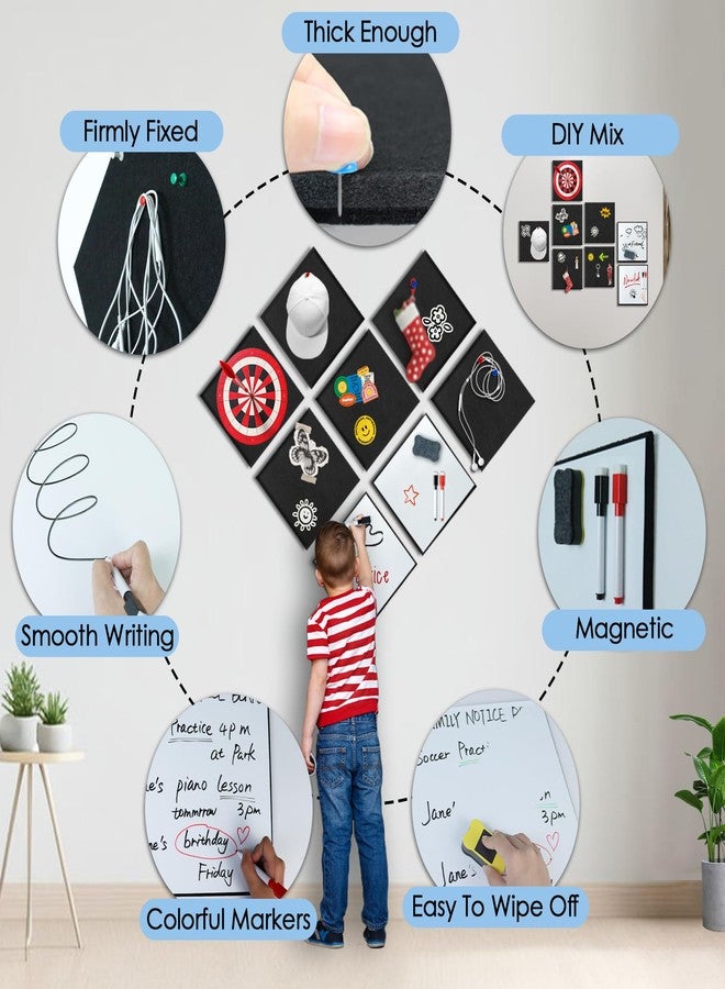 BXI Felt Bulletin Board with Pins & Magnetic Dry Erase Whiteboard Combo, 8 Pcs 12 X 12 X 3/8 Inch Self-Adhesive Vision Display Tiles, Note Memo Panels for Home School Education Office Wall Decor - Image 3