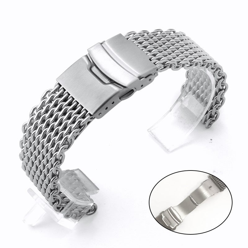 Generic For Huawei watch2pro Stainless Steel Strap Shark Mesh Double Snap Strap 20/22mm Watch Accessories Silver (S) 
