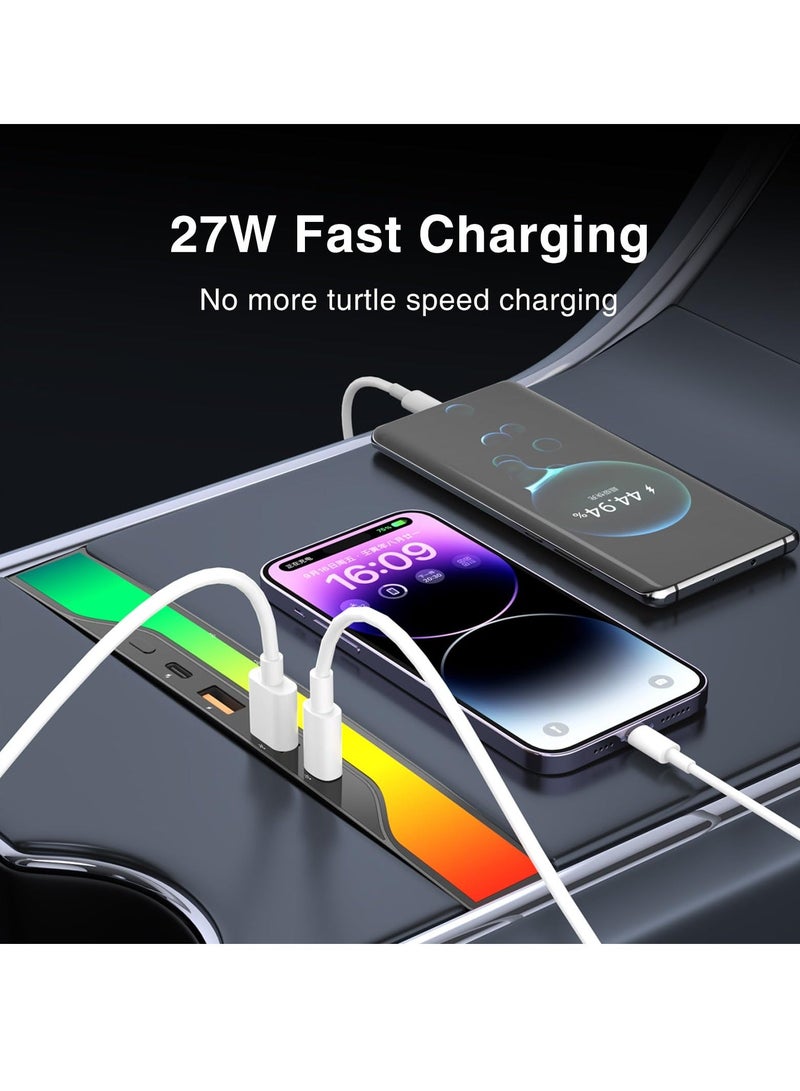 Loquat Docking Station for Tesla, RGB Light USB Hub with Model 3 Model Y, Car USB Charger Multi Port Interior Ambient Lighting Accessories Fit for Tesla Center Console Docking Station (Colorful) - Image 3