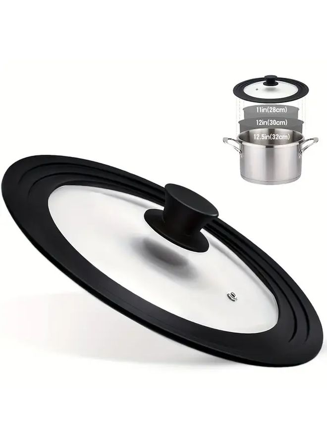 Black Silicone Pot Lid 9.5in Heat Resistant Tempered Glass Bpa Free Non Stick Kitchen Essential - Image 1