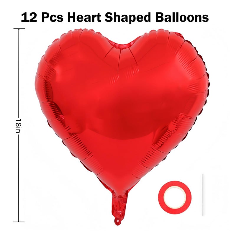 BBPOOL 12Pcs Red Heart Balloons,18 Inch Red Heart Shape Balloons Valentine Balloon for for Valentines Day Wedding Brithday Decorations - Image 2