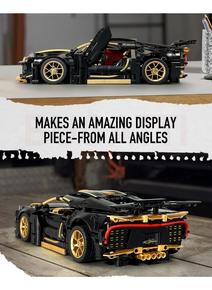 Premium Bugatti Chiron Style Building Block Set - 1:14 Scale Supercar Model (1,368 Pieces) - Black & Gold Edition - Image 3