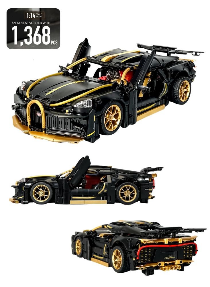 Premium Bugatti Chiron Style Building Block Set - 1:14 Scale Supercar Model (1,368 Pieces) - Black & Gold Edition - Image 1