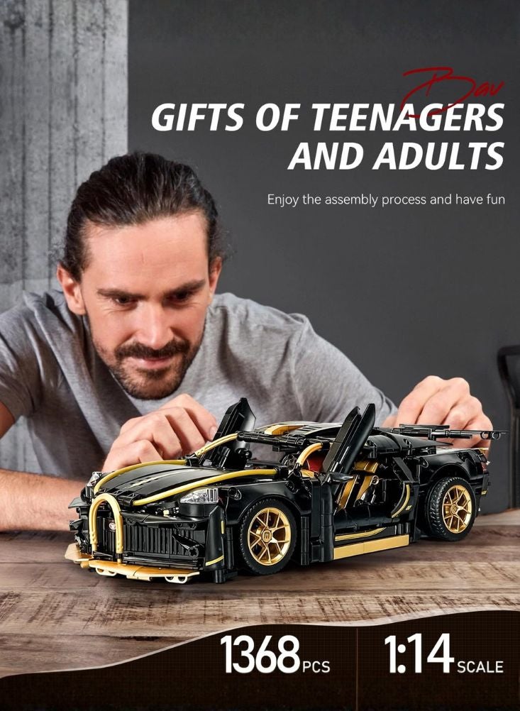 Premium Bugatti Chiron Style Building Block Set - 1:14 Scale Supercar Model (1,368 Pieces) - Black & Gold Edition - Image 4