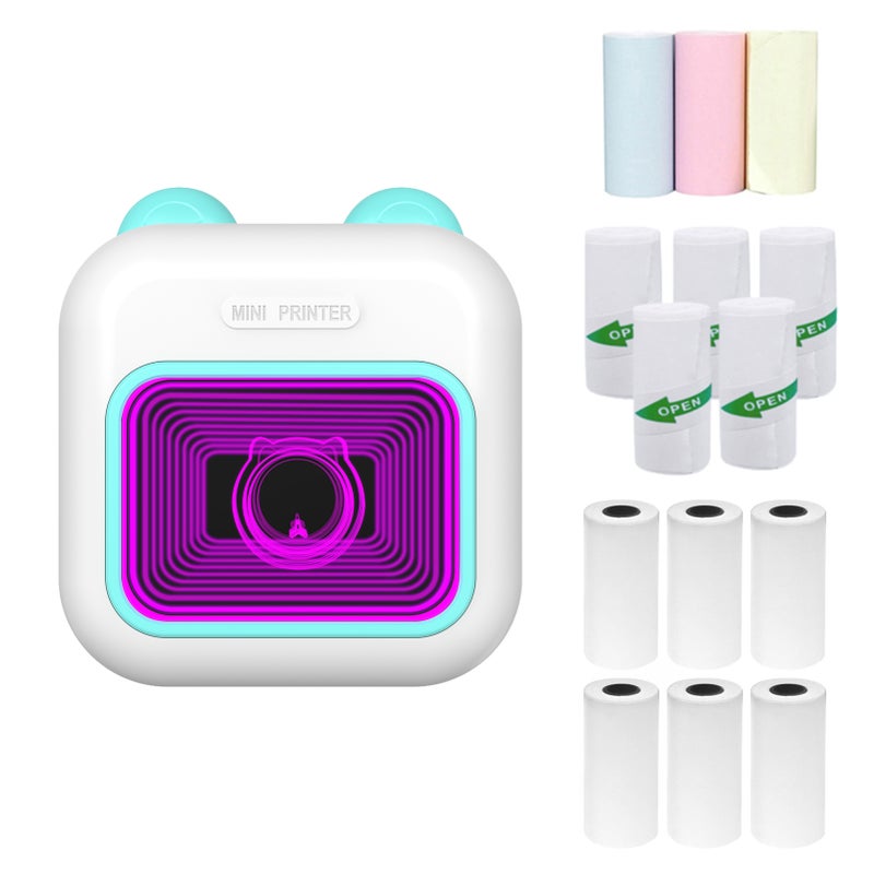 Mini Pocket Thermal Instant Photo Printer 7-Color LED Light Label Maker Machine BT Wireless Connect Compatible with Android or iOS APP Support Receipt Label Memo Sticker Notes Lists Scrapbook DIY - Image 1