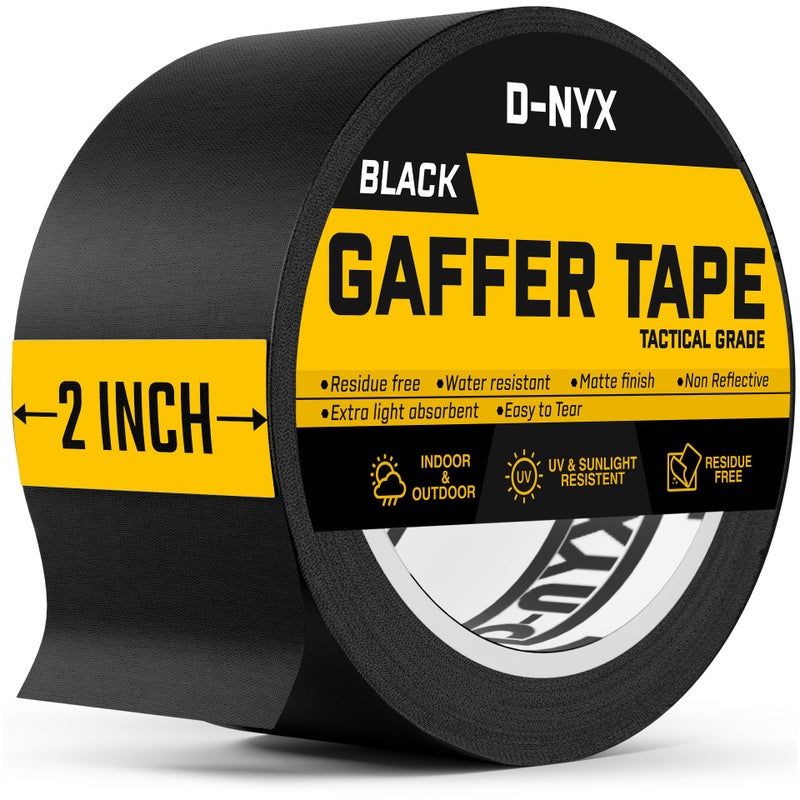 D-Nyx Gaffer Tape 2 Inch X 1 Pack Black Gaffing Tapes  Heavy Duty No Residue  Matte Finish  Non-Reflective  Multipurpose Premium Heavy Duty Strong Fabric Floor Tape - Image 1