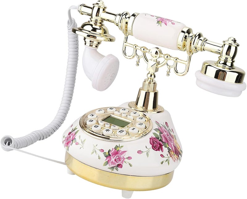 MS - 9101 Vintage Retro Imitation Antique Telephone, Ceramic Desk Phone with Multi - Angle Smart Screen and Caller ID, Golden Removable Bracket for Home Office Bedroom - Image 3