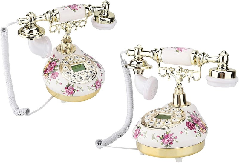 MS - 9101 Vintage Retro Imitation Antique Telephone, Ceramic Desk Phone with Multi - Angle Smart Screen and Caller ID, Golden Removable Bracket for Home Office Bedroom - Image 4