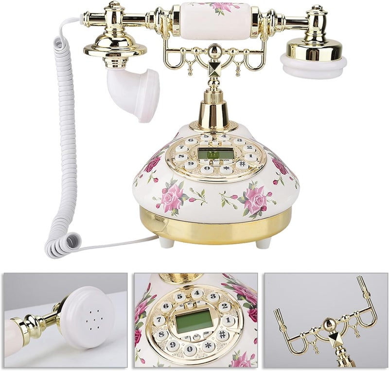MS - 9101 Vintage Retro Imitation Antique Telephone, Ceramic Desk Phone with Multi - Angle Smart Screen and Caller ID, Golden Removable Bracket for Home Office Bedroom - Image 5