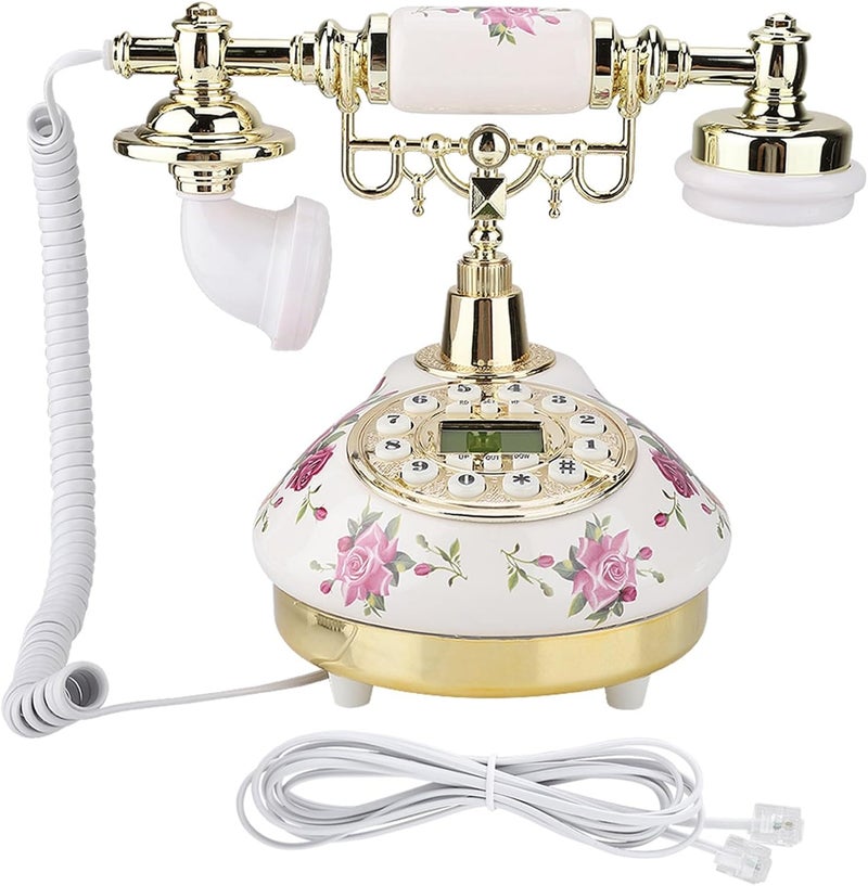 MS - 9101 Vintage Retro Imitation Antique Telephone, Ceramic Desk Phone with Multi - Angle Smart Screen and Caller ID, Golden Removable Bracket for Home Office Bedroom - Image 1