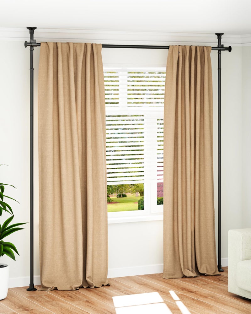 ALLZONE Tension Curtain Rods for Windows, Adjustable 31 to 83 Inch Wide, Freestanding Curtain Rods No Drilling, Apartment Renter Friendly, Heavy Duty, for Room Divider, Doorway,63 to 130Inch Height - Image 1