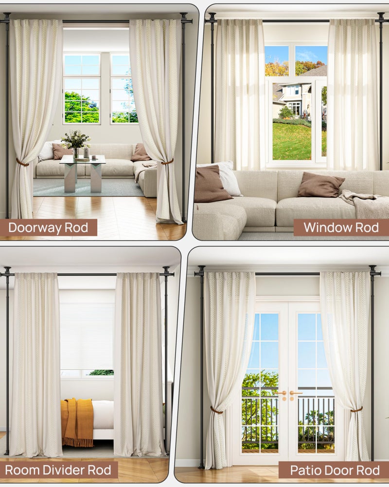 ALLZONE Tension Curtain Rods for Windows, Adjustable 31 to 83 Inch Wide, Freestanding Curtain Rods No Drilling, Apartment Renter Friendly, Heavy Duty, for Room Divider, Doorway,63 to 130Inch Height - Image 3