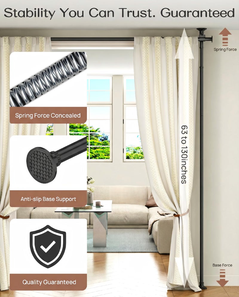 ALLZONE Tension Curtain Rods for Windows, Adjustable 31 to 83 Inch Wide, Freestanding Curtain Rods No Drilling, Apartment Renter Friendly, Heavy Duty, for Room Divider, Doorway,63 to 130Inch Height - Image 4