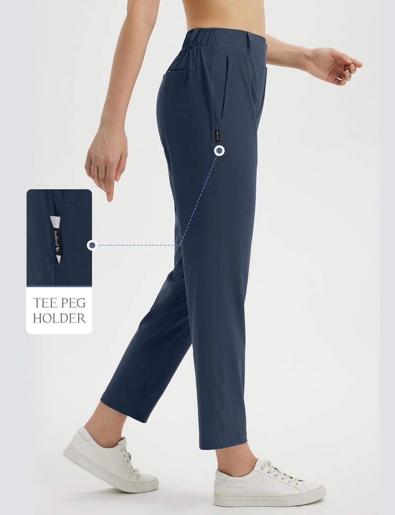 baleaf Women's Pants with Pockets Belt Loops High Waisted Golf Travel Business Casual Dressy Slacks Stretch UPF 50+ Navy Blue M - Image 3