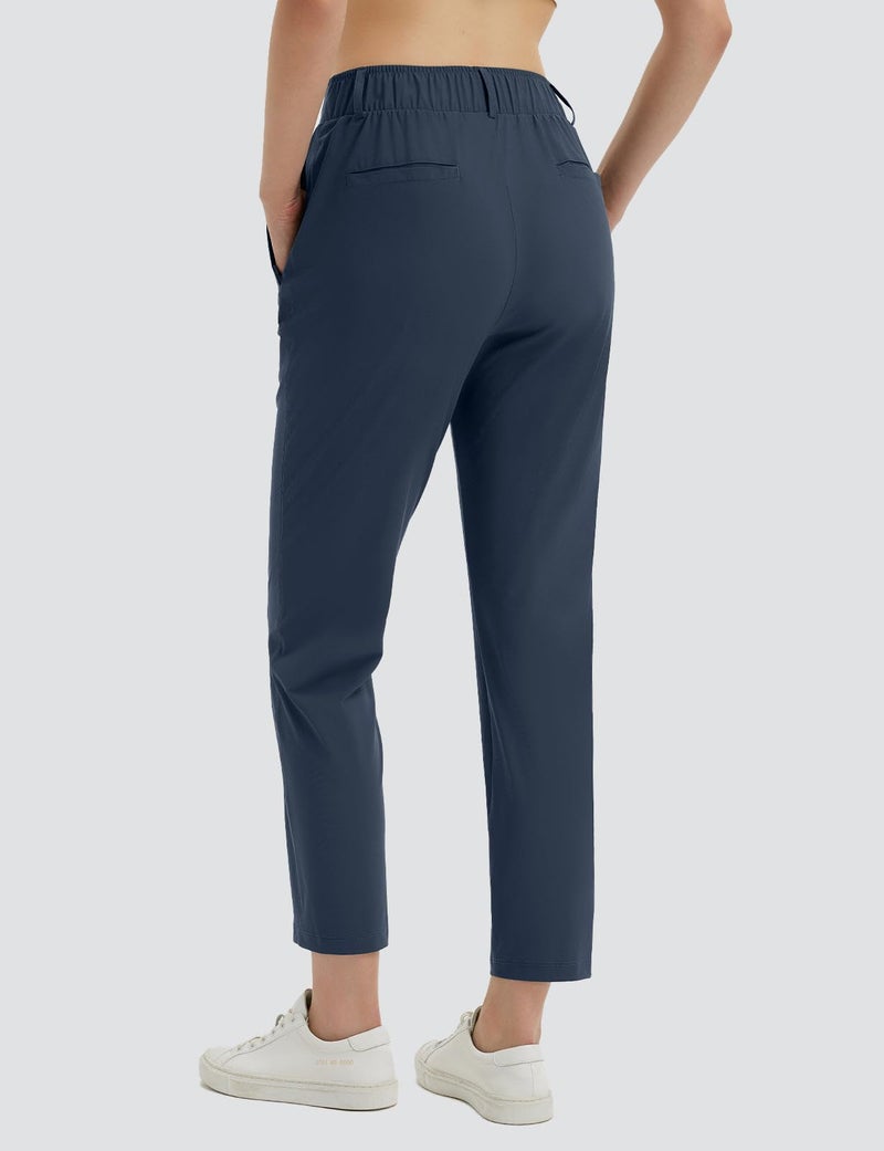baleaf Women's Pants with Pockets Belt Loops High Waisted Golf Travel Business Casual Dressy Slacks Stretch UPF 50+ Navy Blue M - Image 2