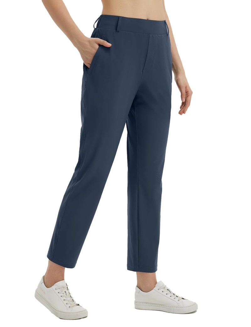 baleaf Women's Pants with Pockets Belt Loops High Waisted Golf Travel Business Casual Dressy Slacks Stretch UPF 50+ Navy Blue M - Image 1