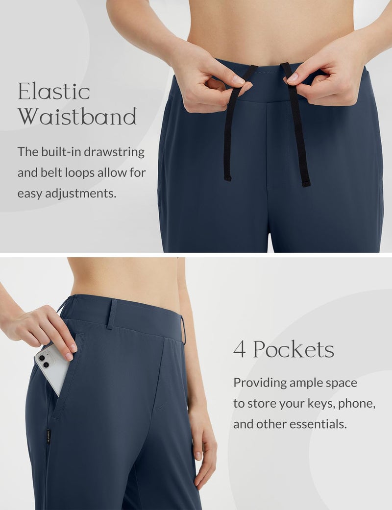 baleaf Women's Pants with Pockets Belt Loops High Waisted Golf Travel Business Casual Dressy Slacks Stretch UPF 50+ Navy Blue M - Image 5