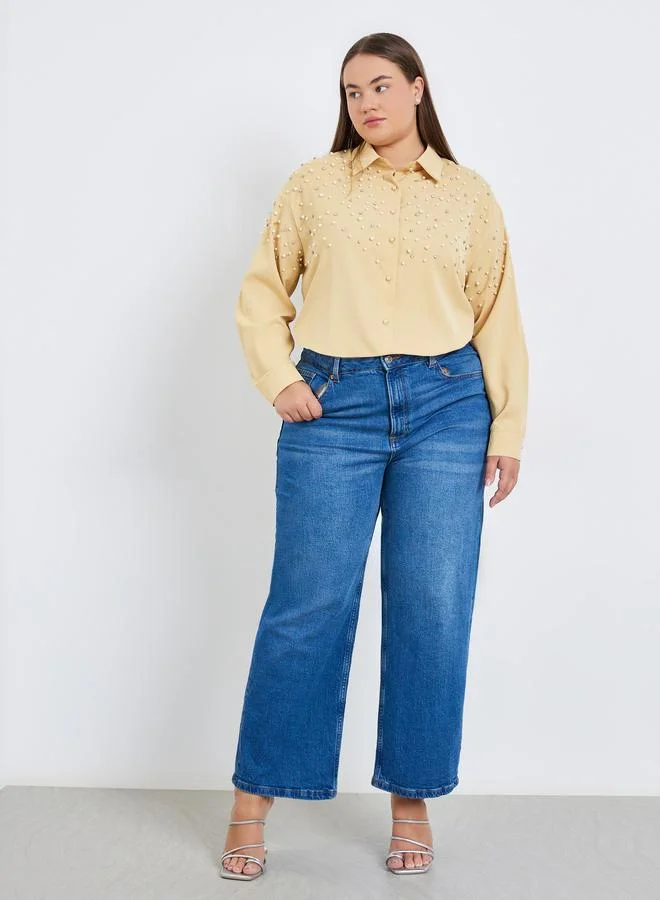 Styli Plus Size Women Rhinestone Studded Shirt