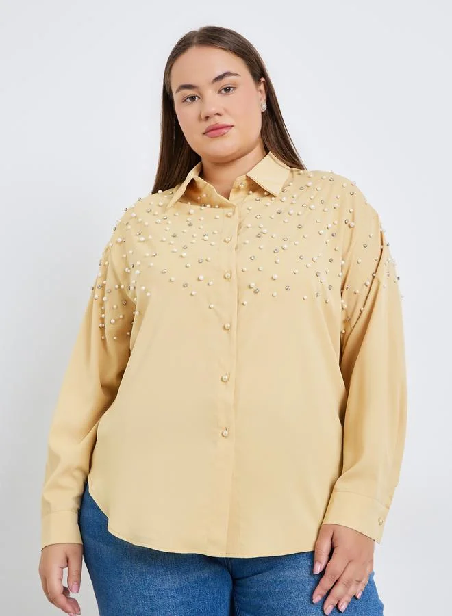 Styli Plus Size Women Rhinestone Studded Shirt