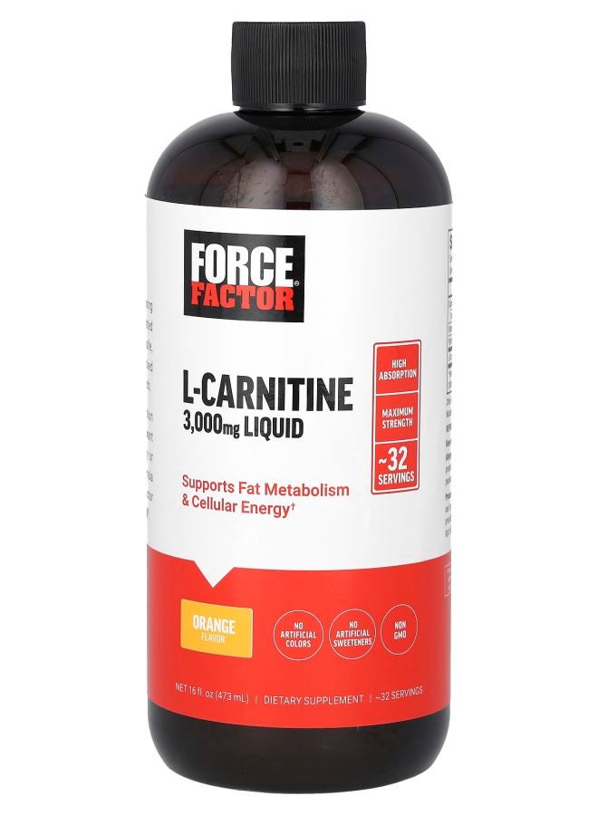 Force Factor L-Carnitine Liquid Orange 3000 mg 16 fl oz (473 ml)