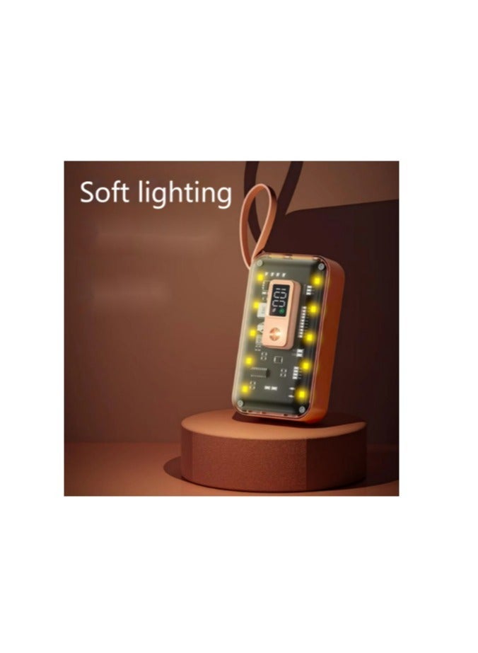 راكسوم بنك طاقة صغير مزود بشاشة رقمية LED وشحن سريع، بنك طاقة بقوة 10000 مللي أمبير في الساعة وأضواء ليلية مدمجة في الكابلات - Image 3