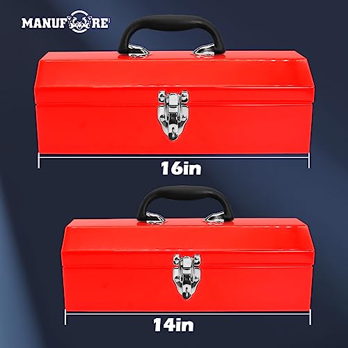 MANUFORE 14" Metal Tool Box Lightweight and Sturdy Storage Box Made of Heavy Steel and Nicely Finished and Painted - Image 4