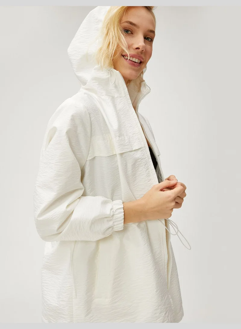 KOTON Hooded Jacket Zipper Shirred Waist