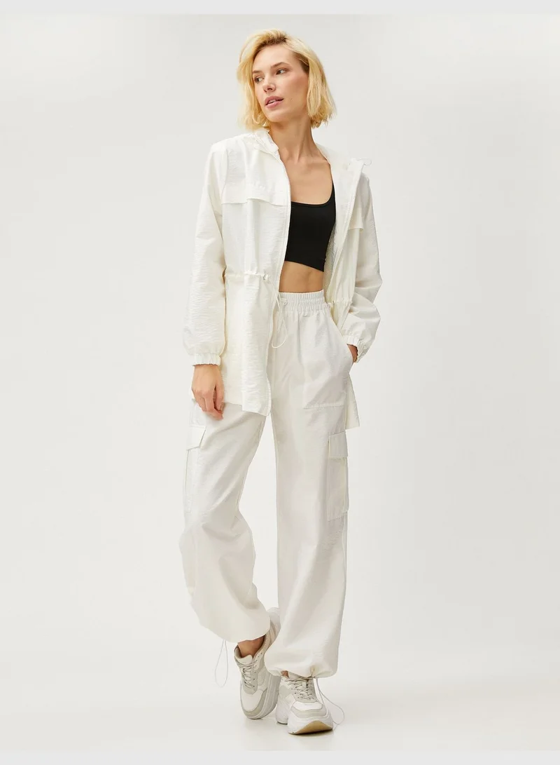 KOTON Hooded Jacket Zipper Shirred Waist