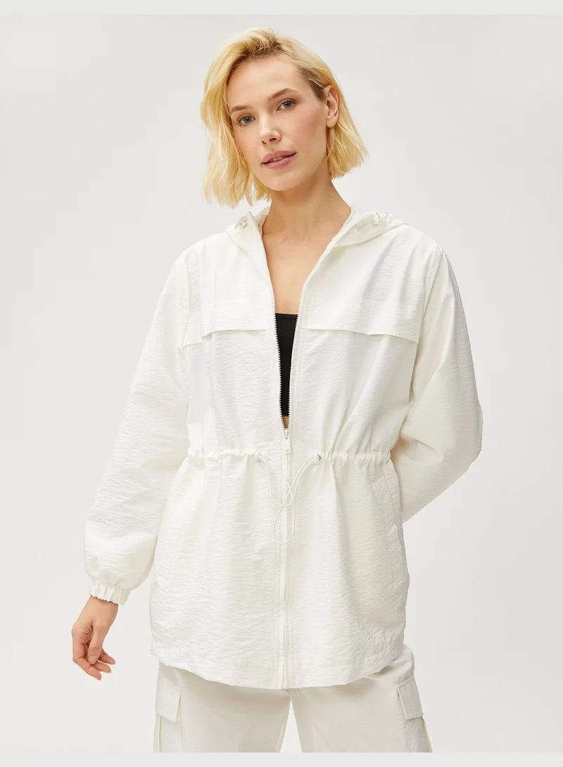 KOTON Hooded Jacket Zipper Shirred Waist