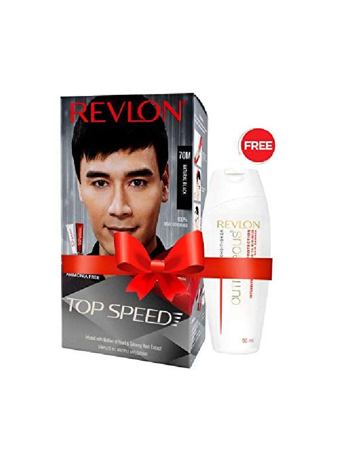 Revlon صبغة شعر Top Speed للرجال 180 جرام أسود طبيعي 70M وبلسم حماية اللون Outrageous (عبوة كومبو من قطعة واحدة) - Image 5
