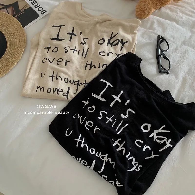 Letter Love Printed Sunscreen T-Shirt Women'S Round Neck Long Sleeve Thin Loose Slimming Air Conditioning Blouse - Image 3