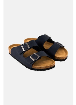 Algspar Men Double Monk Strap Slip On Cork Sandals, Deep Navy  - Image 1