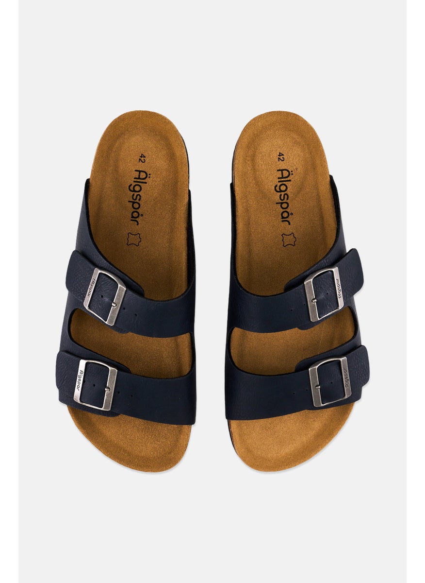 Algspar - Men Double Monk Strap Slip On Cork Sandals, Deep Navy - Image 1