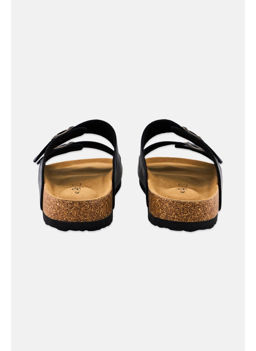 Algspar - Men Double Monk Strap Slip On Cork Sandals, Deep Navy - Image 1