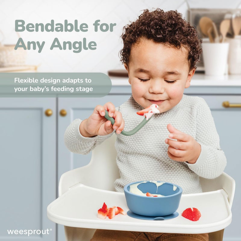 WeeSprout Silicone Baby Spoons - First Stage Infant Feeding Utensils With Soft-Tip, Bendable Kitchenware for Parent & Self-Feeding, Ultra-Durable, Dishwasher Safe, Travel Case, Set of 3 - Image 5