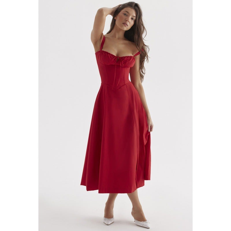 2024 Summer Export Commuter Elegant Pure Color Fashion Classy Suspender Dress Skirt For Women - Image 5