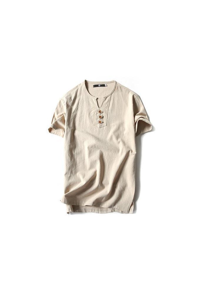 2022 Summer Linen Short-sleeved T-shirt Men's Vintage Cotton Linen Half-sleeved Trendy Men's Thin Linen Short-sleeved T-shirt - Image 1